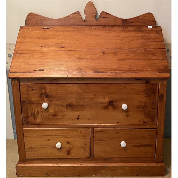 ANTIQUE PINE DROP FRONT CHEST W/ PEG NAIL CONSTRUCTION