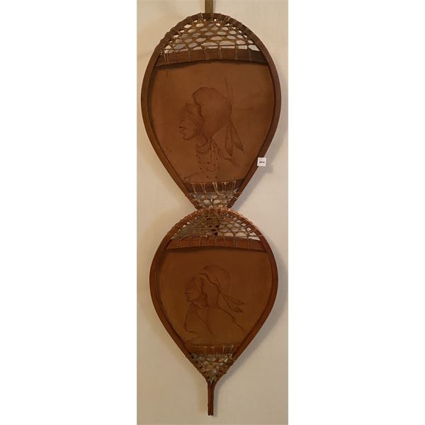 PAUL-JEROME BLONDEAU (1898-1911 FRANCE) - SIGNED LEATHER SNOWSHOES - 16 X 29 INCHES