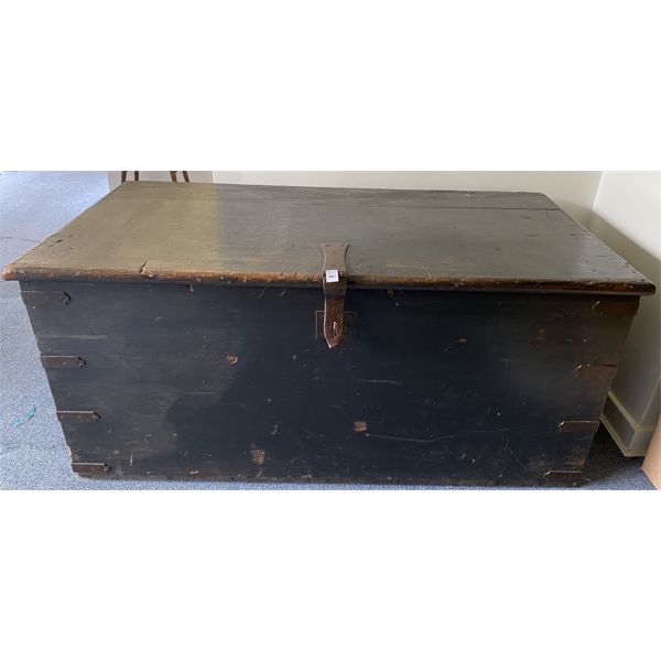 ANTIQUE SINGLE BOARD STORAGE CHEST W/ FORGED IRONWORKS