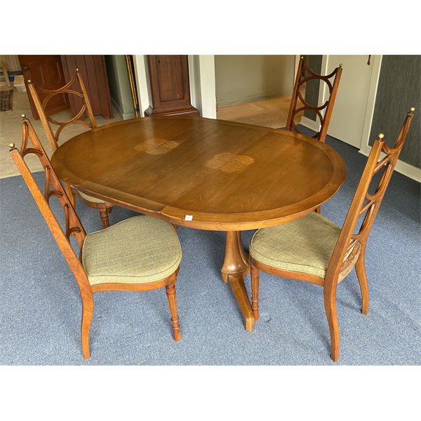 ANTIQUE DININGROOM SUITE W/ 2 X LEAF, 4 CHAIRS - INLAY DESIGN