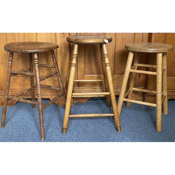 LOT OF 3 - WOODEN STOOLS - TALLEST 25 INCHES