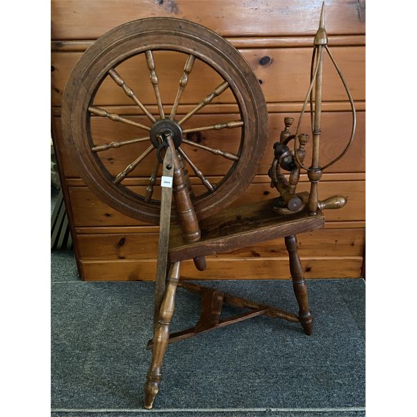 ONTARIO OAK SPINNING WHEEL W/ ORIG DISTAFF - CIRCA 1880's