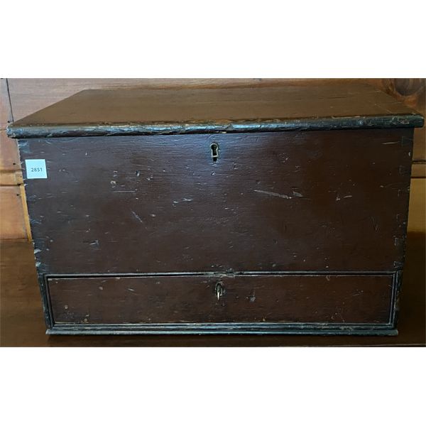 ANTIQUE DOCUMENT BOX W/ SECRET COMPARTMENTS & KEY - ORIGINAL CONDITION 