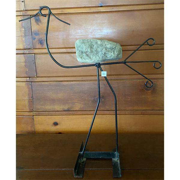 GARDEN ART - 31 INCH CRANE - ROCK & WROUGHT IRON