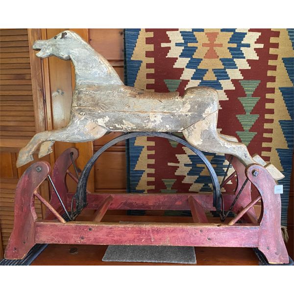 CARVED & PAINTED CHILD's ROCKING HORSE ON GLIDERS - 29 X 35 INCHES