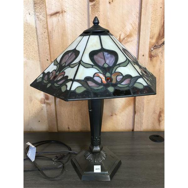 ANTIQUE STAINED GLASS LAMP - 23 INCHES - WORKING