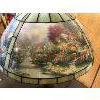 Image 2 : ANTIQUE STAINED GLASS LAMP - COUNTRY SCENE - W/ 2 LIGHT BULBS - 23 INCH H