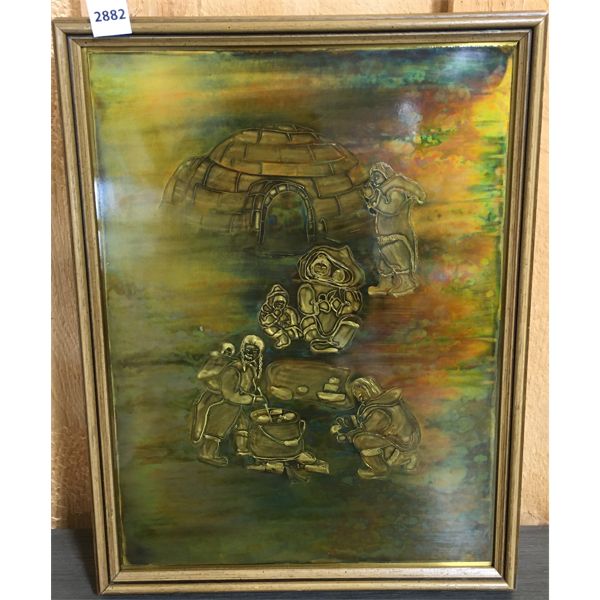 1970's FRAMED INUIT ARTWORK - 13 x 17in