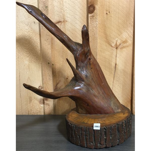 HAND CARVED WOODEN SCULPTURE - 24in TALL