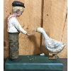 Image 2 : WOODEN CARVED "BOY FEEDING GOOSE" - SIGNED HODSON