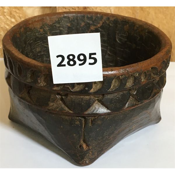 HAND CARVED WOODEN CEREMONIAL BOWL - 4in DIA