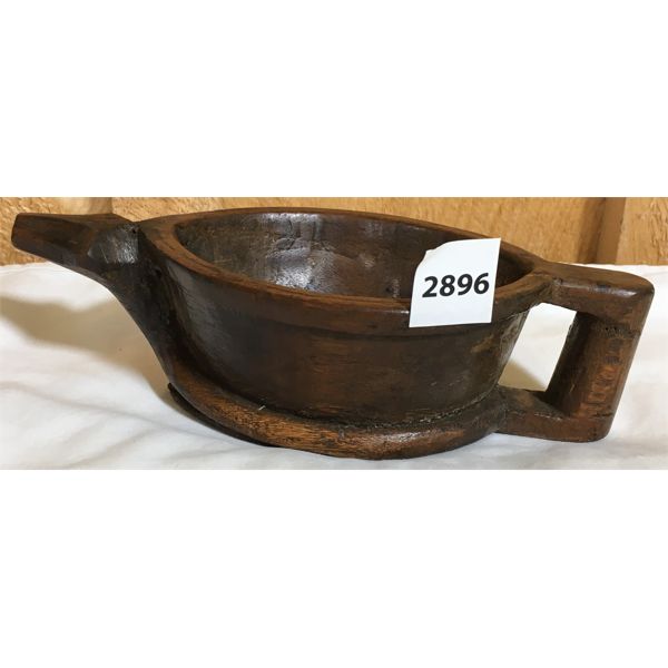 HAND CARVED WOODEN CEREMONIAL BOWL W/ HANDLE AND SPOUT