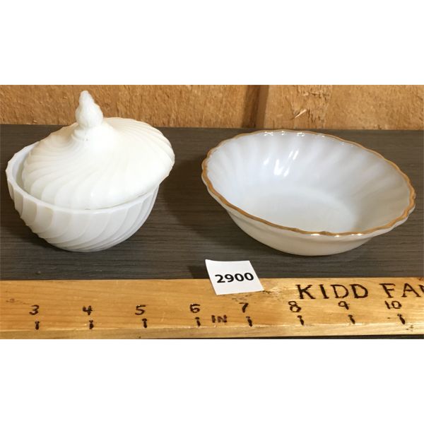 LOT OF 2 - OPAQUE DISHES - INCL LIDDED BOWL