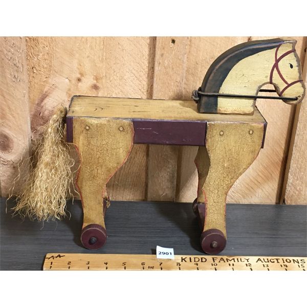 HANDCRAFTED TIN AND WOOD "JOY BOX HORSE" - 3.5 x 11 x 13in