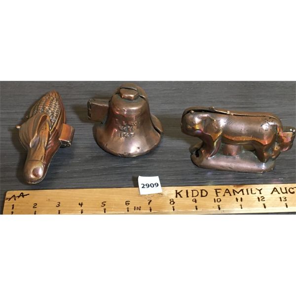 LOT OF 3 - COPPER MOLDS - CORN, OX AND BELL
