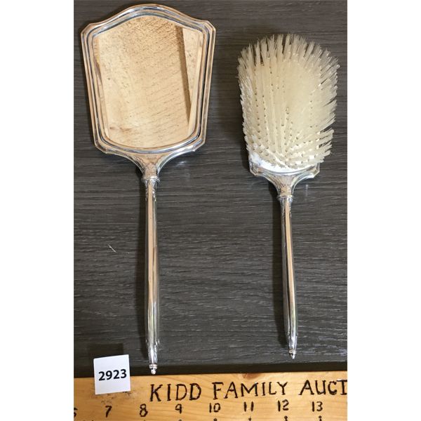 LOT OF 2 - STERLING SILVER VANITY MIRROR AND BRUSH