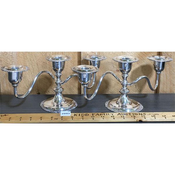 LOT OF 2 - SILVER PLATE CANDLESTICKS - 4 x 5.5 x 12in