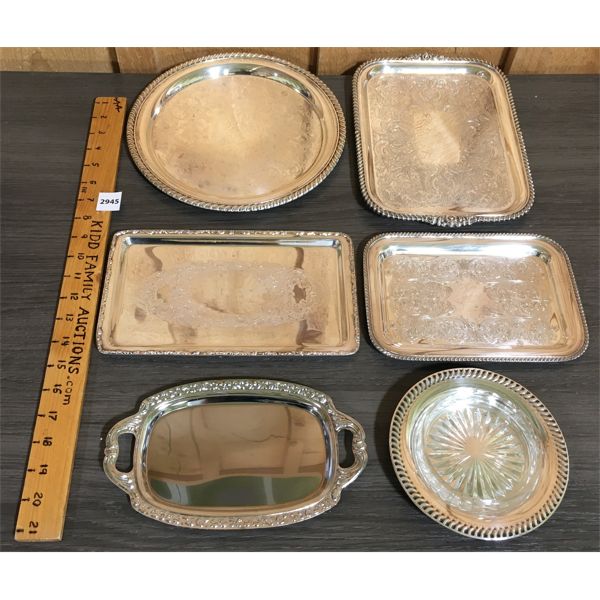 LOT OF 6 - SILVER PLATE TRAYS