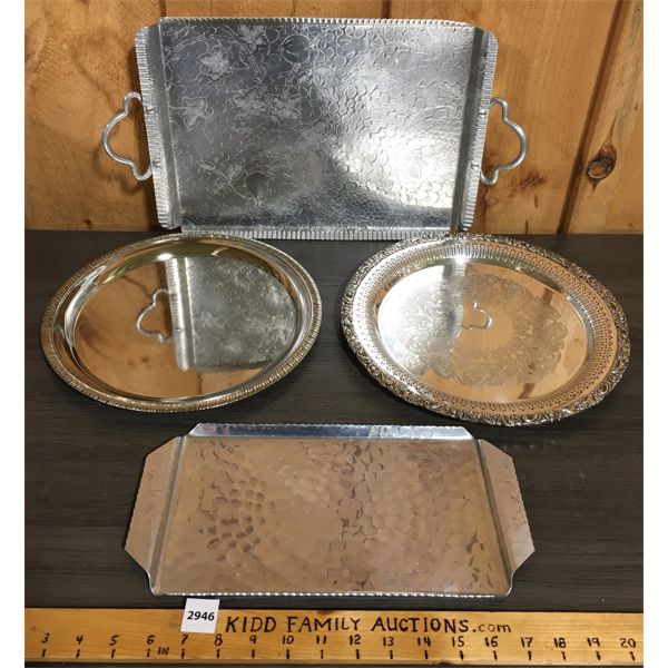 LOT OF 4 - SILVER PLATE AND ALUMINIUM SERVICE TRAYS 