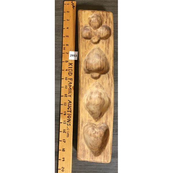 PRIMITIVE QUEBED MAPLE SUGAR MOLD - 2 x 3.5 x 16.5in