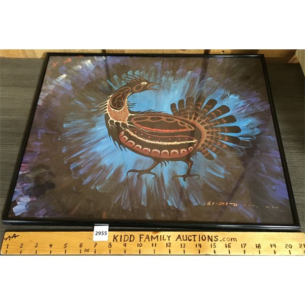 CARL RAY (d. 1987) FRAMED PRINT - "DRUMMING OF THE GROUSE" - 16 x 20.5in