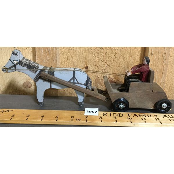 FOLK ART HORSE DRAWN WAGON - 12.5in LONG