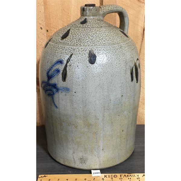 SALTGLAZED STONEWARE BLUR FLOWERED CROCK - 6 GAL - CIRCA 1870 - 19in TALL