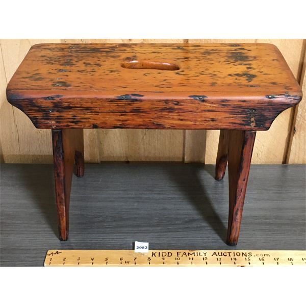 PRIMITIVE WOOD STOOL - 9 x 12  x 19in