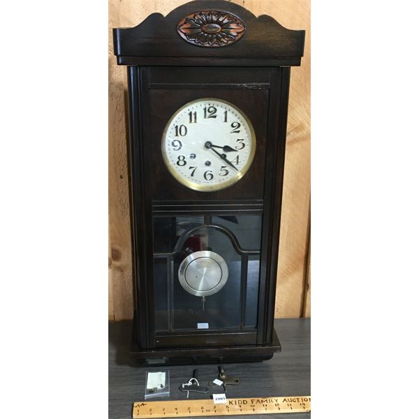 WOOD CABINET WALL CLOCK W/ WESTMINSTER CHIME - 6.5 x 13 x 30in