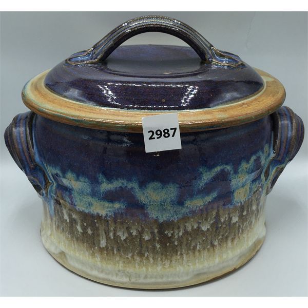 BLUE CERAMIC LIDDED JAR - TROY ONTARIO - 8in TALL