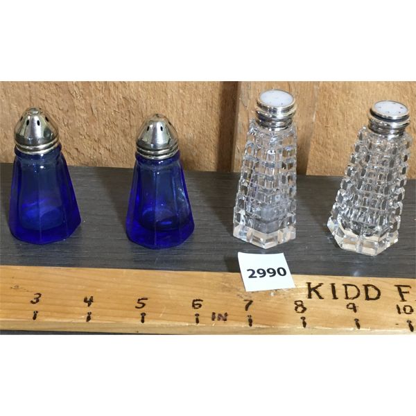 LOT OF 4 - SALT AND PEPPER SHAKERS - 2 W/ STERLING SILVER CAPS