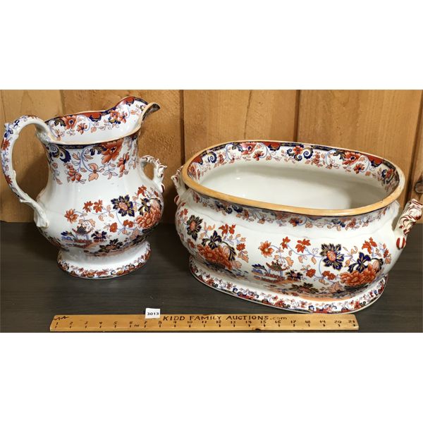 LOT OF 2 - MINTON IRONSTONE - AMHERST JAPAN - CIRCA 1840 - FOOTBATH AND PITCHER