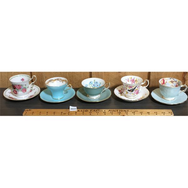  LOT OF 5 - CHINA TEACUPS W/ SAUCERS - MADE IN ENGLAND