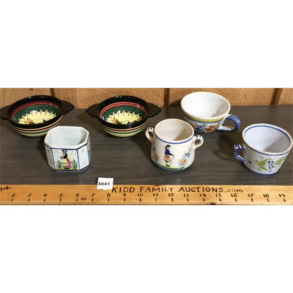 LOT OF 6 - QUIMPER FRANCE POTTERY PIECES 