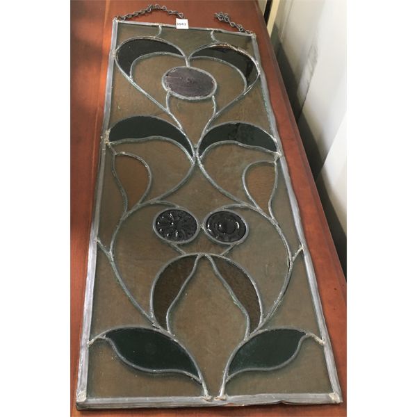 LEADED STAIN GLASS WINDOW - 12  x 32in