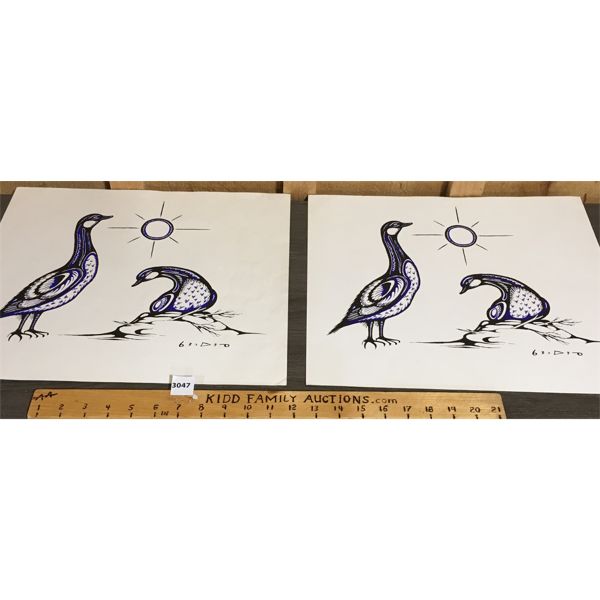 LOT OF 2 - CARL RAY SILKSCREENS "LOONS" - 14 x 16in