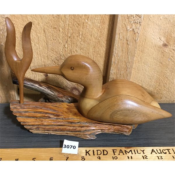 CARVED SIGNED WOODEN LOON