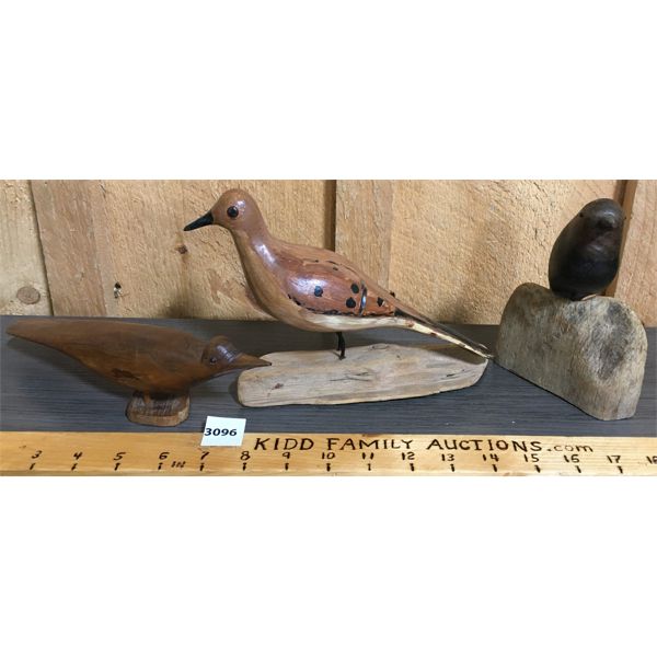 LOT OF 3 - WOOD CARVED BIRD FIGURES 