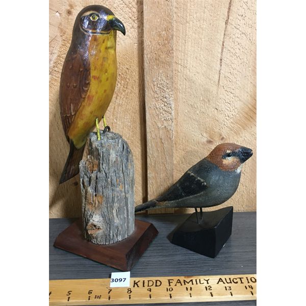 LOT OF 2 - WOOD CARVED BIRD FIGURES 