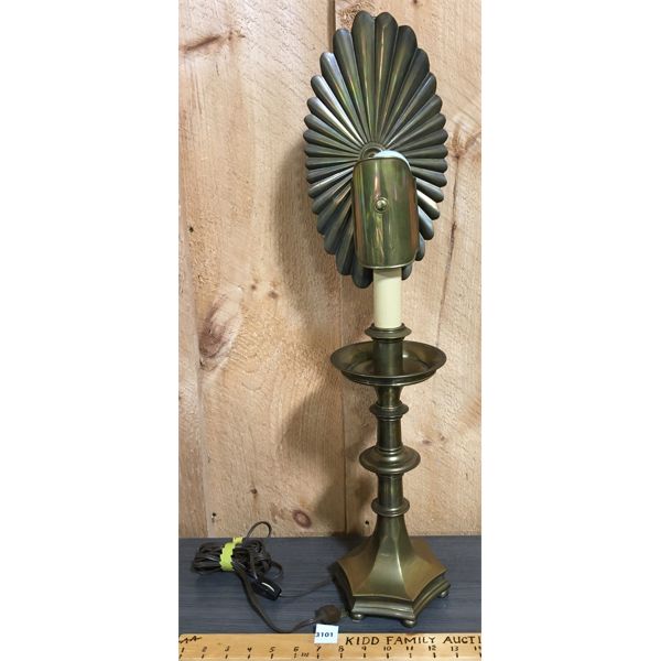 BRASS CANDLESTICK STYLE TABLE LAMP - 27in TALL