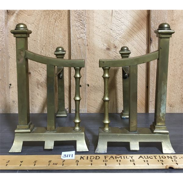 PAIR OF BRASS ANDIRONS - 6 x 8 x 10in