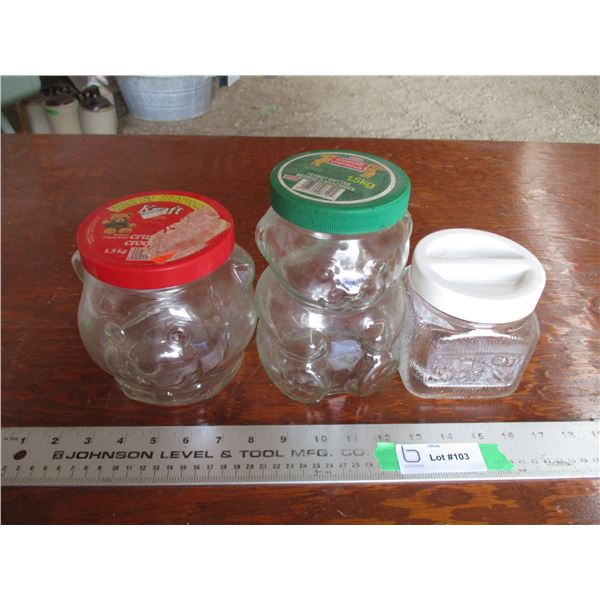 (2) Kraft bear jars + (1) misc jar