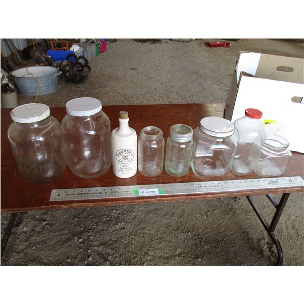 Box with jars, hudson bay stone bottle