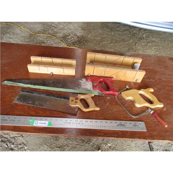 Mitre box with saw, misc