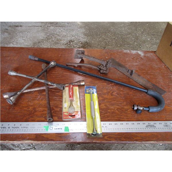 brake spring remover, compressor, tire wrenches, antique jack