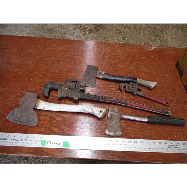 Pipe wrenches, hatchets