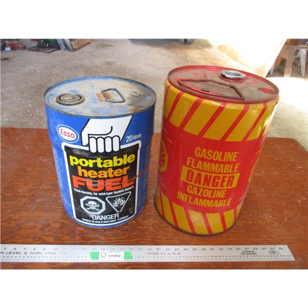 Esso heater fuel can + vintage gasoline pail