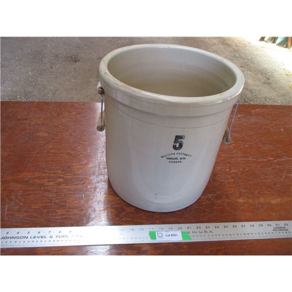 No 5 Medalta Potteries crock with handles