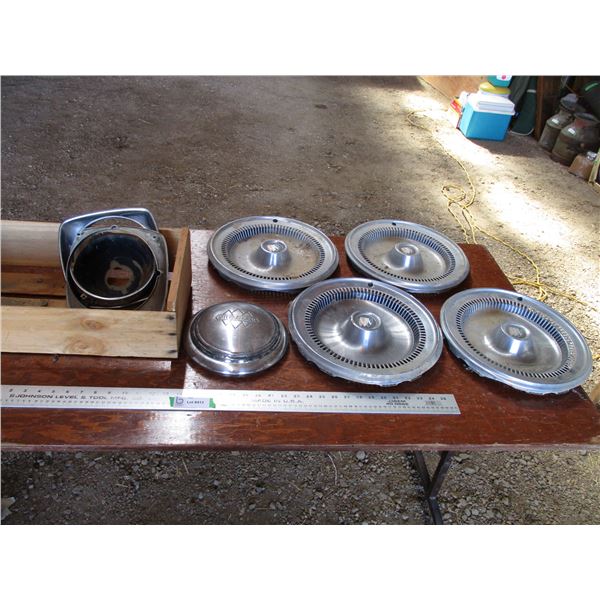 Lot of hubcaps, International + Buick