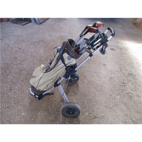 Golf clubs with cart, right hand, mixed
